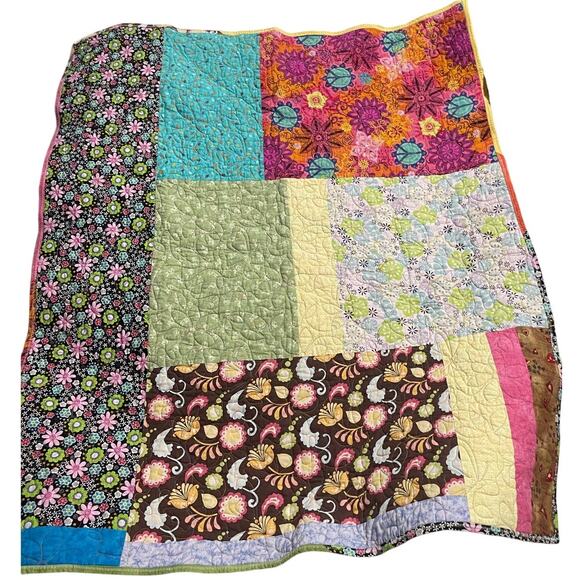 Handmade Patchwork Quilt Log Cabin Pattern Colorful Fabric Artisan Made 41 x 34 - Picture 4 of 7